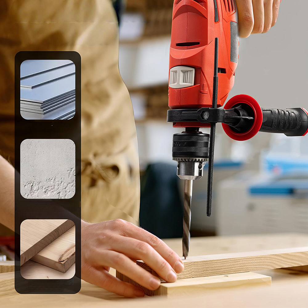 7.5 Amp Electric Hammer Drill, 0–3000RPM, 9-Piece Bit Set Included