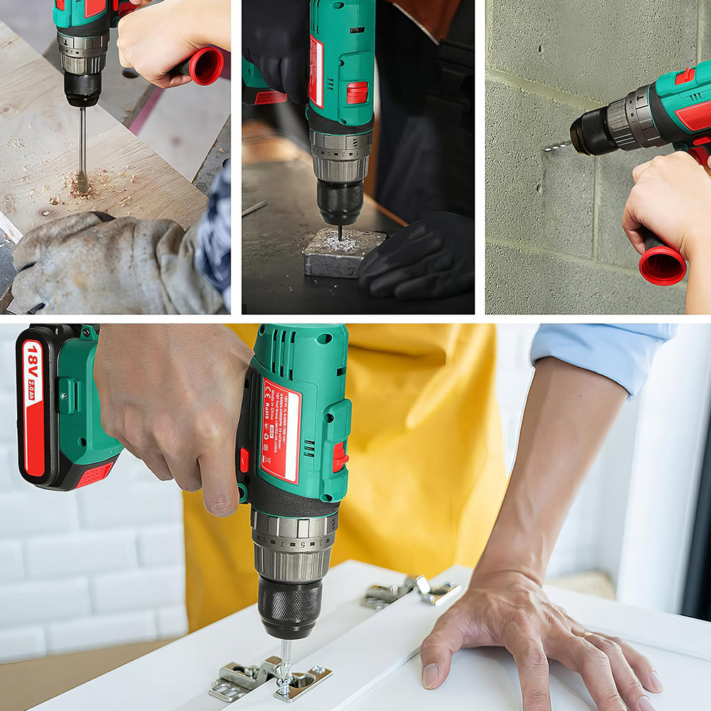 18V Cordless Hammer Drill Driver, 400 In-lbs Torque with 2.0Ah Battery