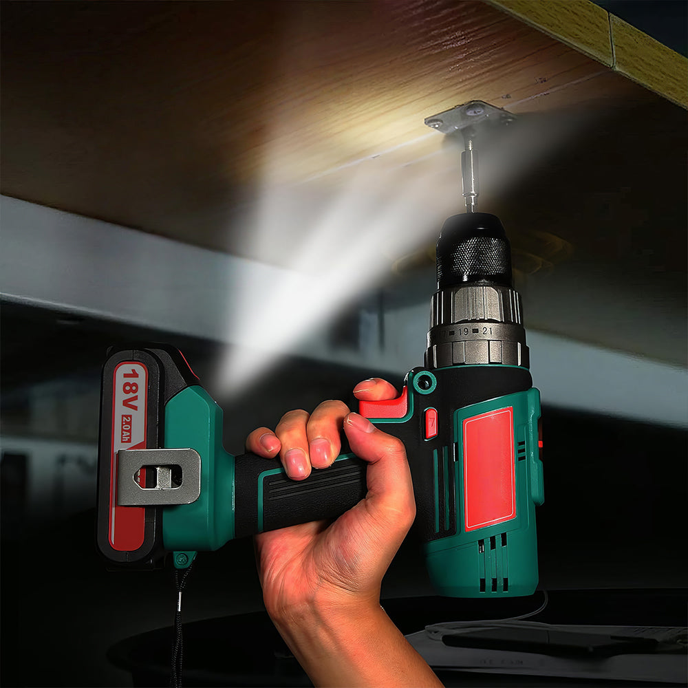 18V Cordless Hammer Drill Driver, 400 In-lbs Torque with 2.0Ah Battery