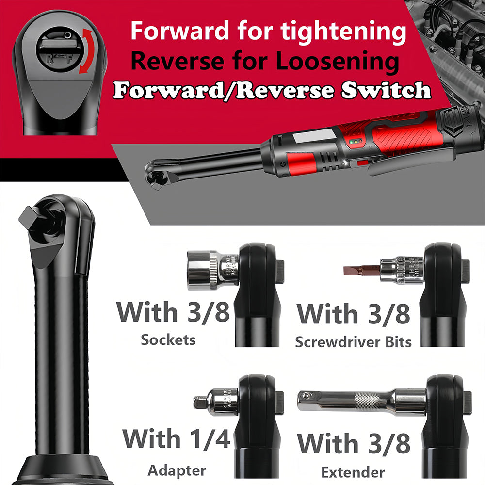 Electric Ratchet Wrench Battery Powered Ratchet Tool with 1 Hand Tool 7 Sockets 2 Screwdrivers 1 Extender