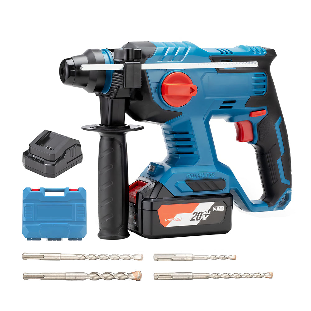 Cordless 20V SDS-Plus Rotary Hammer, 2.1J Impact, 4-Mode with Battery Kit