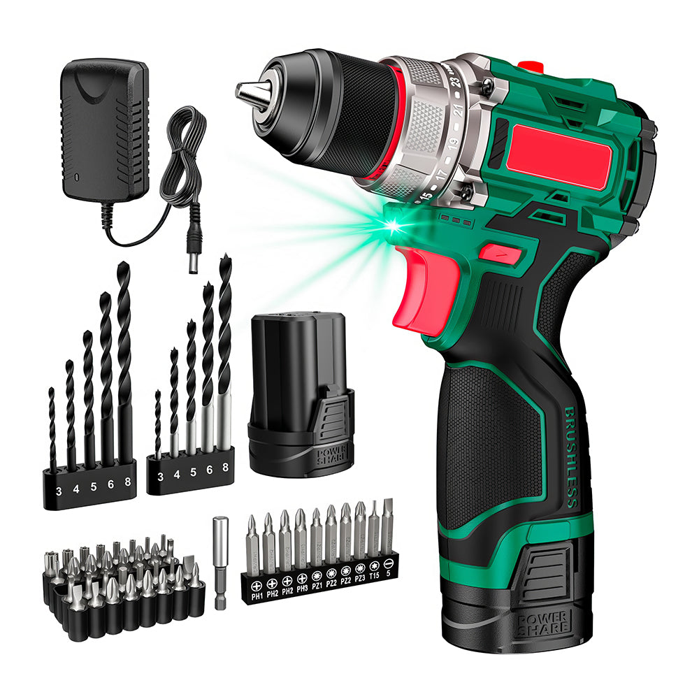 18V Cordless Hammer Drill Driver, 400 In-lbs Torque with 2.0Ah Battery