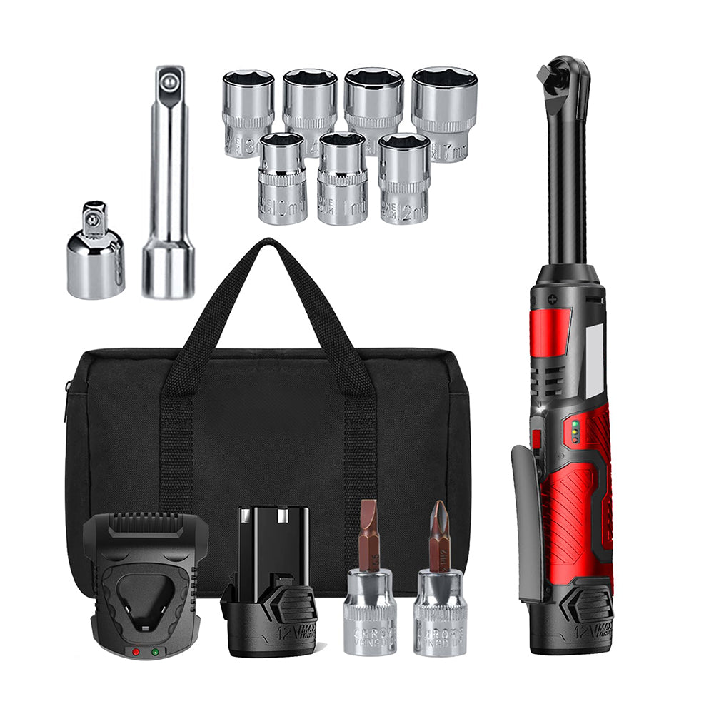 Electric Ratchet Wrench Battery Powered Ratchet Tool with 1 Hand Tool 7 Sockets 2 Screwdrivers 1 Extender