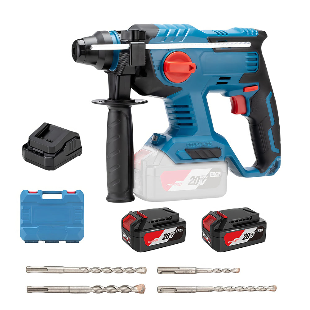 Cordless 20V SDS-Plus Rotary Hammer, 2.1J Impact, 4-Mode with Battery Kit