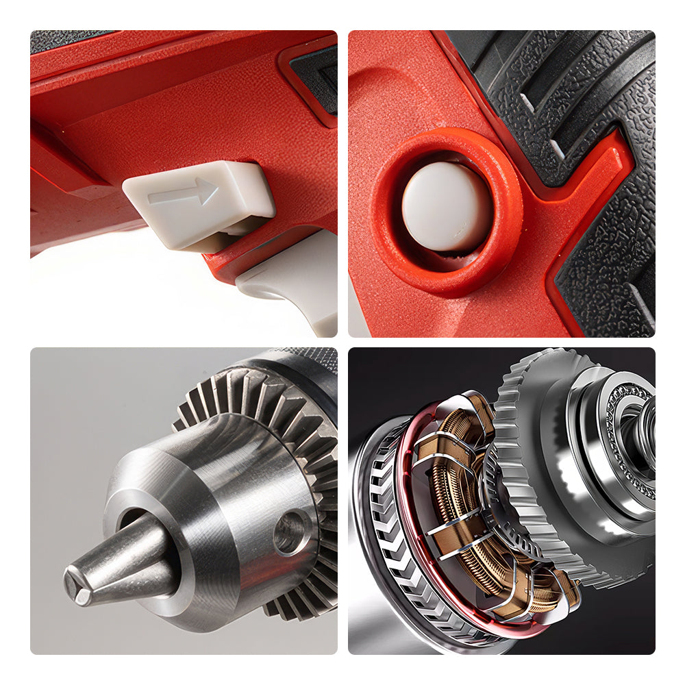 7.5 Amp Electric Hammer Drill, 0–3000RPM, 9-Piece Bit Set Included