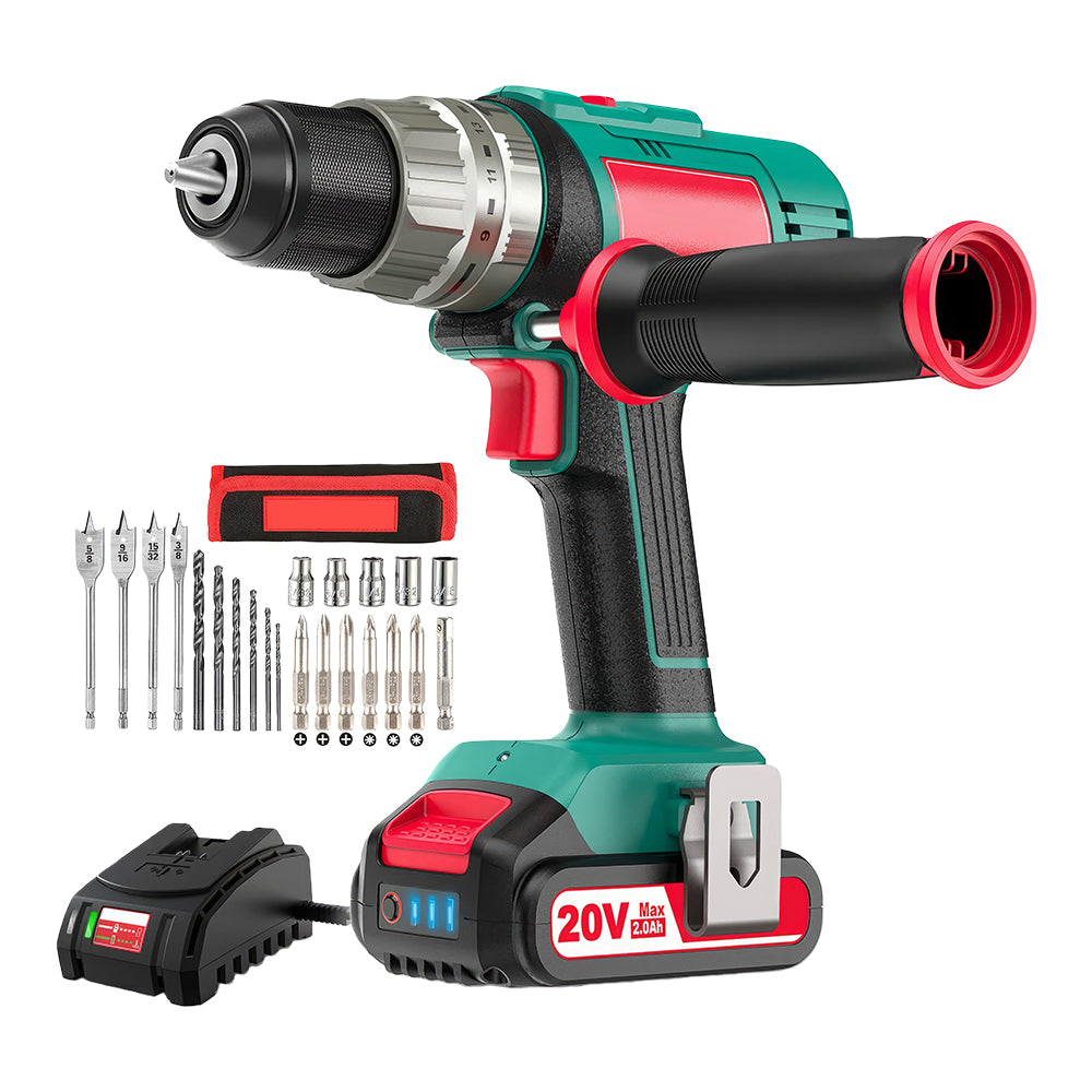 18V Cordless Hammer Drill Driver, 400 In-lbs Torque with 2.0Ah Battery