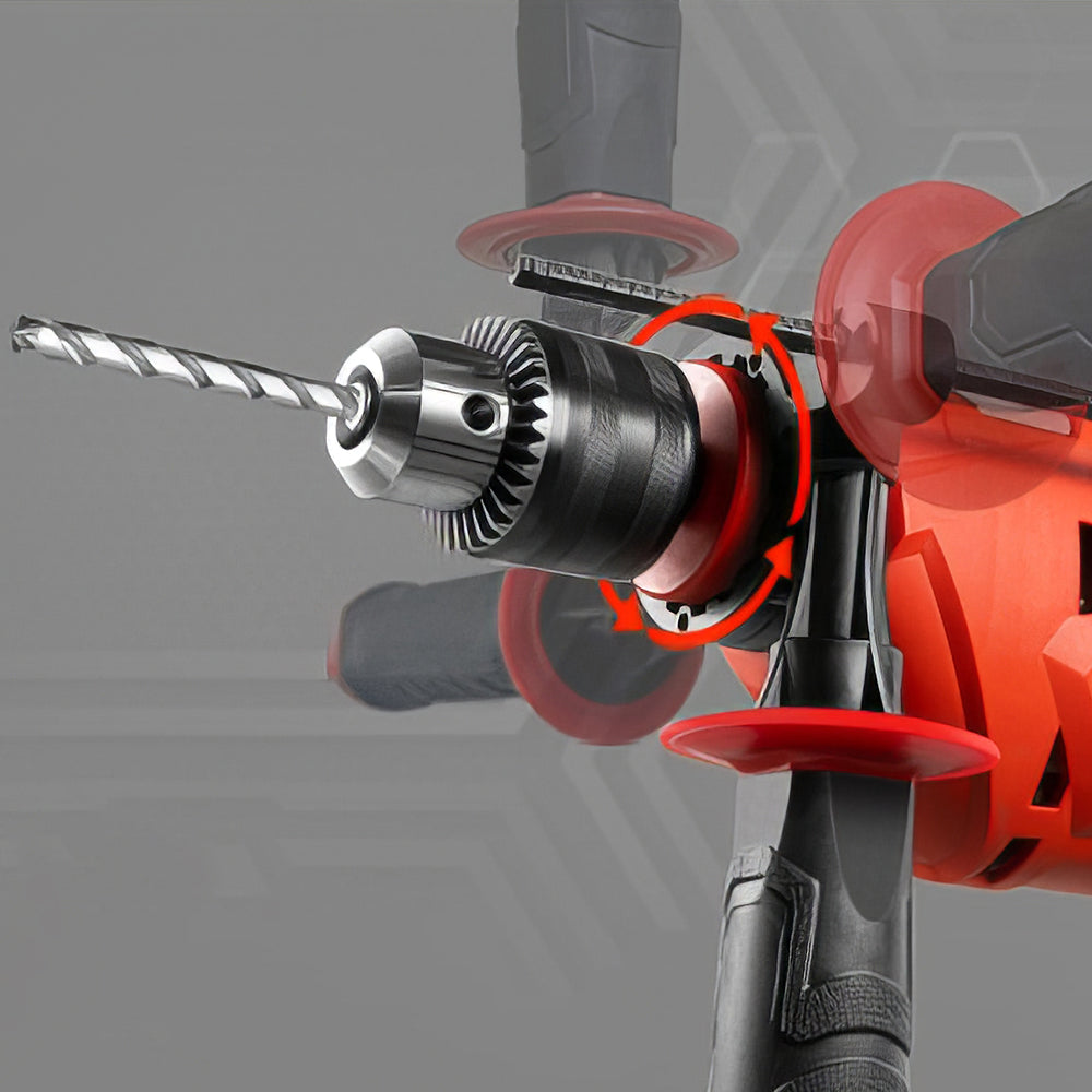 7.5 Amp Electric Hammer Drill, 0–3000RPM, 9-Piece Bit Set Included