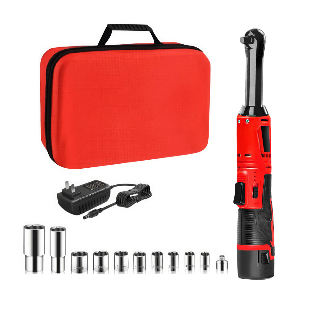 12V Cordless 3/8" Electric Ratchet Wrench, 40 Ft-lbs, 2 Batteries, 11 Sockets